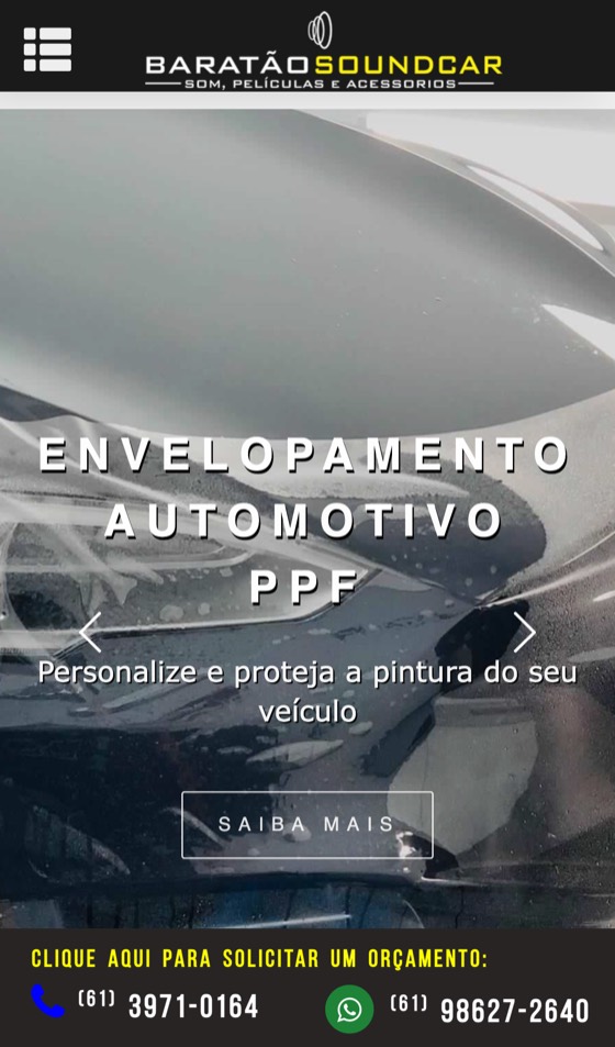 Site antigo barataosoundcar.com.br no celular